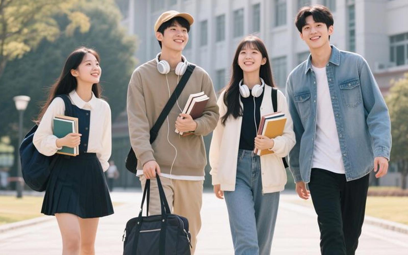 Diverse students on a sunny campus